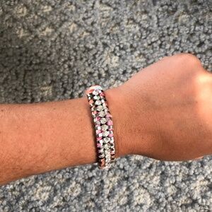 Adjustable Crystal Studded Fabric Bracelet